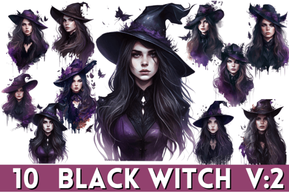 Black Witch Watercolor Illustrations for Creative Projects