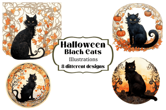 Embracing the Shadows: Halloween Black Cats Illustrations for Your Creative Projects