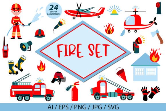 Firefighter Set of Vector Illustrations: A Designer's Toolkit