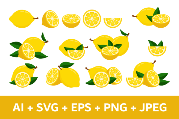 Fresh Lemon Set Illustrations: Zesty Design Assets
