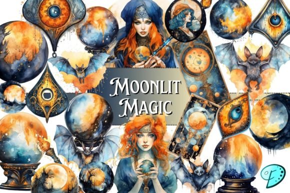 Moonlit Magic Watercolor Illustrations: A Designer's Dream Asset
