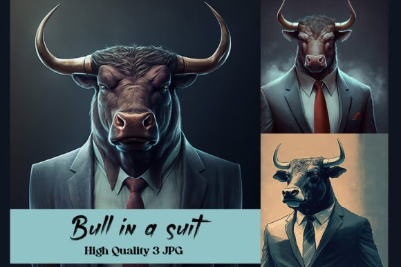 Set of Illustrations Bull in a Suite: Bold Branding Assets