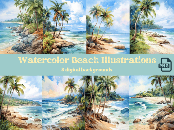 Watercolor Beach Illustrations: A Set of 8 for Creative Projects