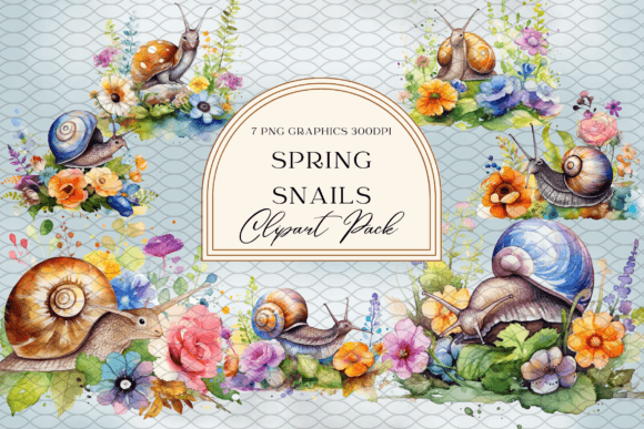 Watercolor Spring Snails Illustrations: A Whimsical Design Asset